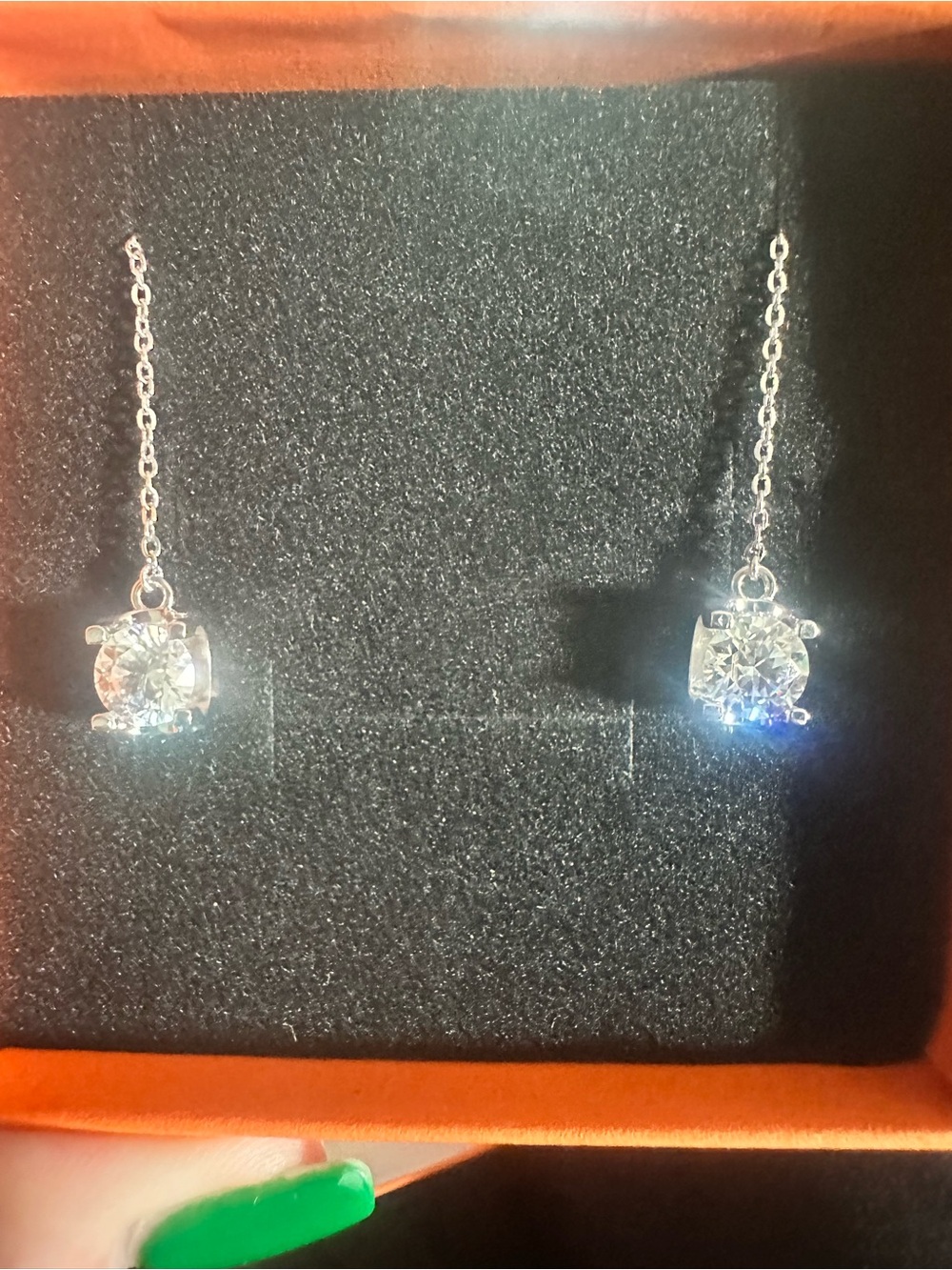 Moissanite Chain Drop Earrings in platinum setting